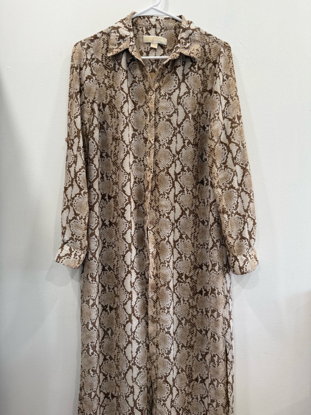 Michael Kors Brown & Cream Snake-Print Shirt Dress